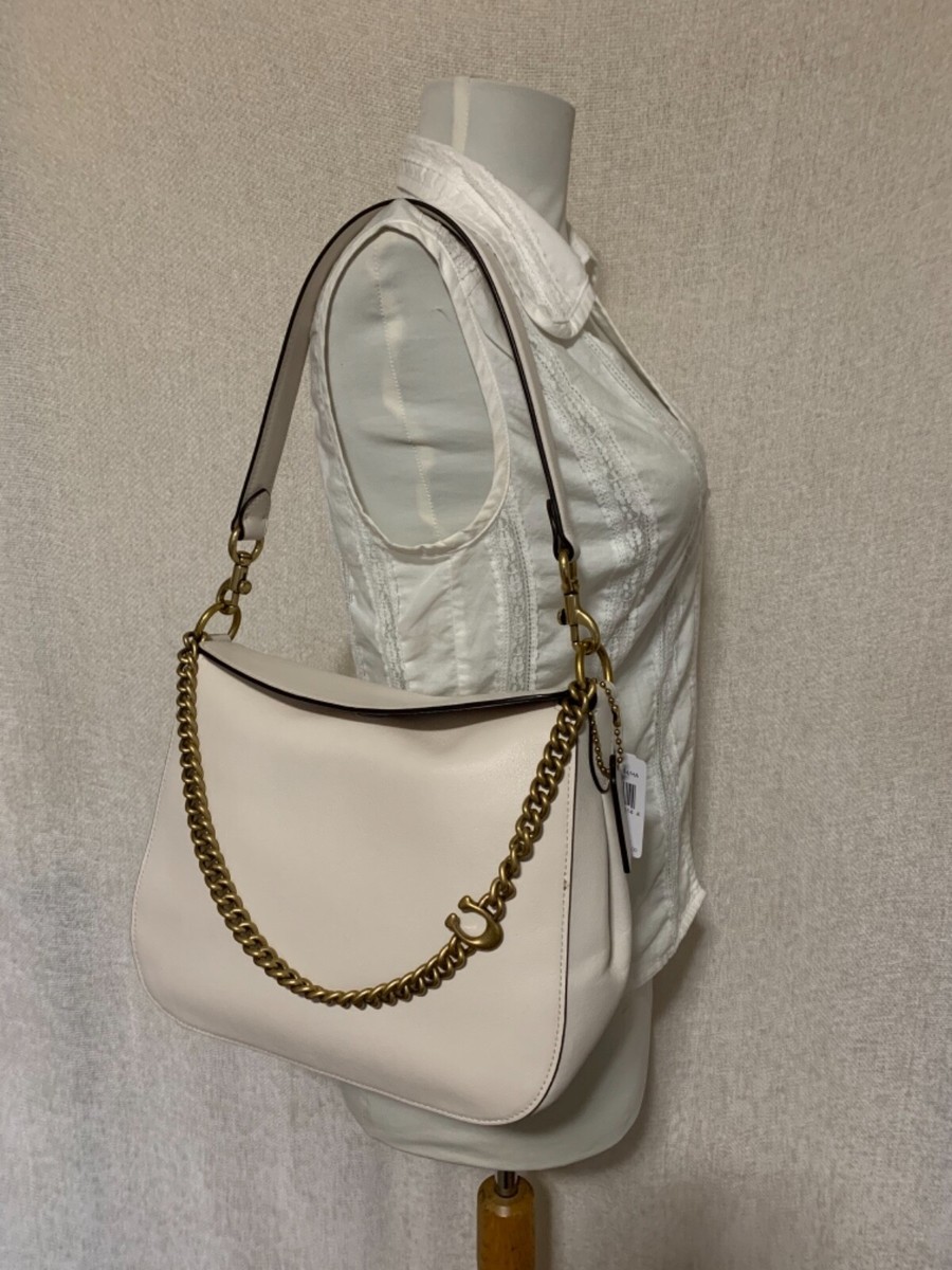 NEW Coach Signature Chain Chalk White Smooth Leather Hobo/Shoulder