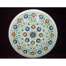 15" Marble Table top Inlay semi precious stones handicraft inlay art work decor