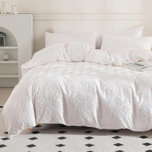 White Duvet Cover King Size 3PCS Microfiber Tufted Duvet Cover Set