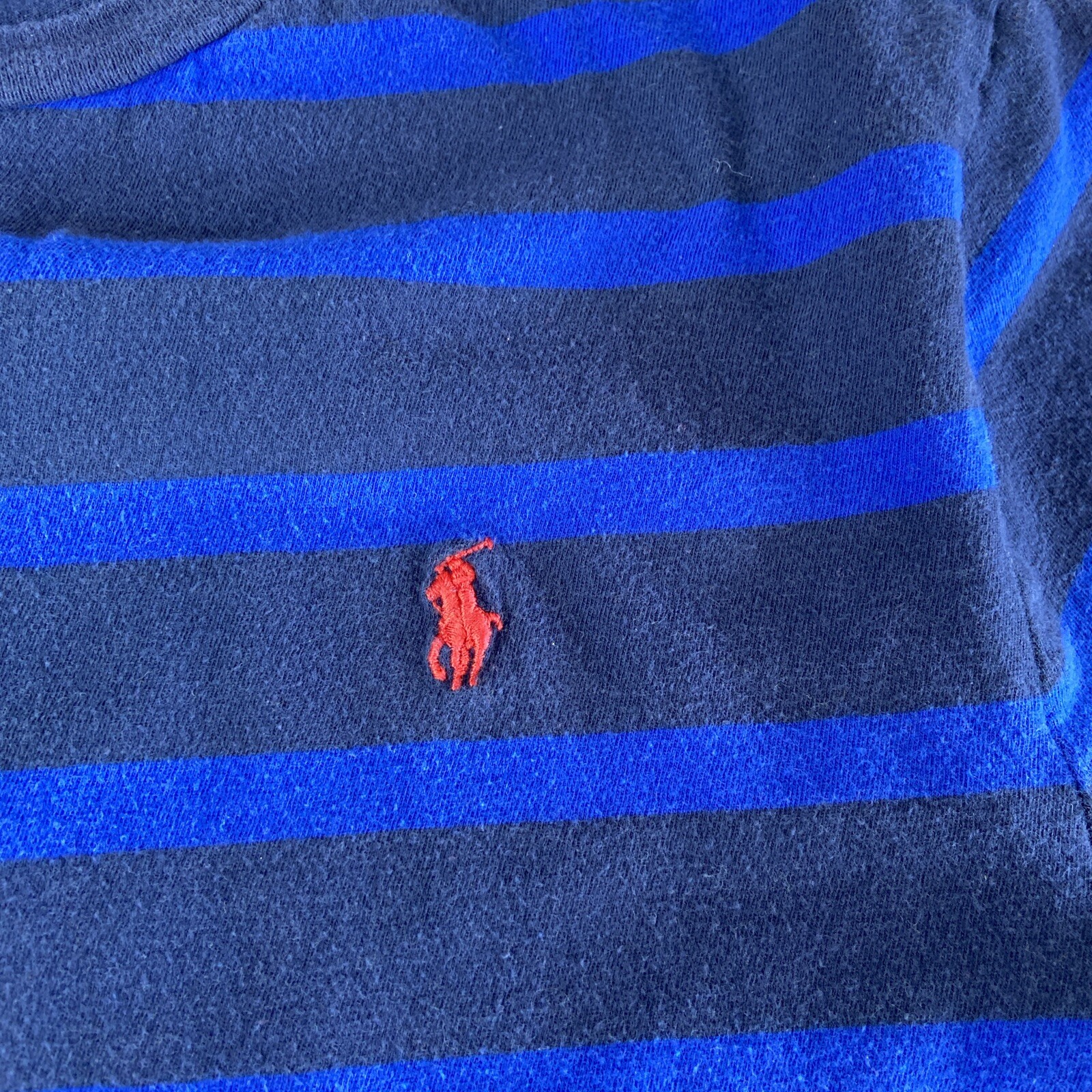 Polo Ralph Lauren T Shirt Ringer Blu a Righe Ragazzi Taglia L (14 16) Logo Pony Rosso