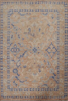 Muted Oushak Turkish Geometric 3x4 ft Small Rug Hand-knotted Wool Foyer Carpet