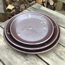 Old Vintage Rustic Hand Made Large Stoneware Charger Serving Plates Mark To Base