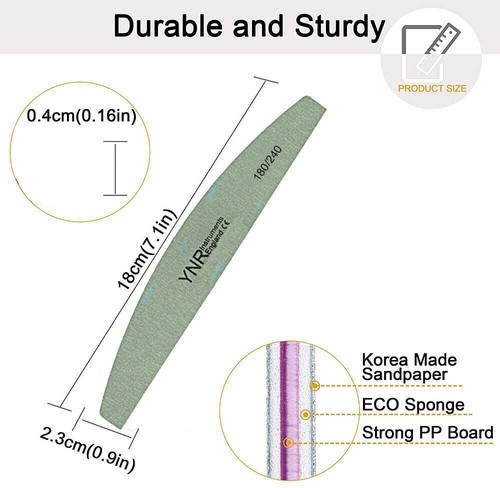YNR 180/240 GRIT NAIL FILES PROFESSIONAL QUALITY HALF MOON/CURVED/DIAMOND BUFFER - Picture 3 of 4