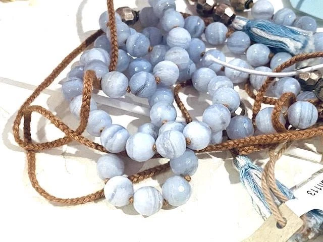 Chan Luu новый с Ярлыками $279 наслоения 2 бусы ожерелье синий кружевной агат золото надпись Lariat - Изображение 3 из 4