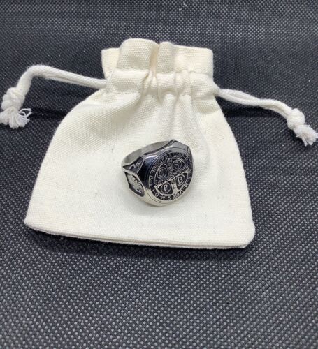 Mens Saint Benedict Ring Protection Medal Constantine Christian Signet U - Picture 2 of 7
