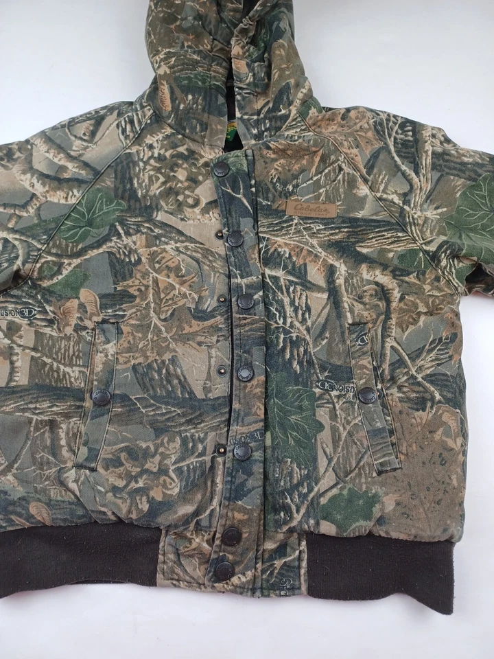 Cabelas 狩猎迷彩夹克青少年尺寸中号连帽绝缘 3D 隐藏 — 第 2/4 张图片