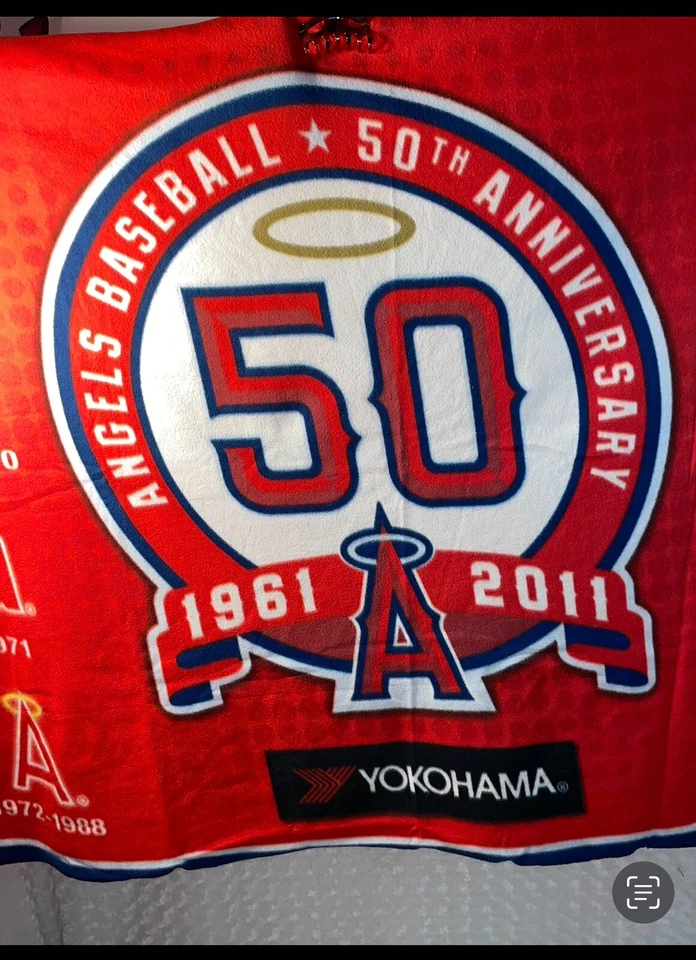 Fans Rare 50 Year Anniversary Of Memories California Angels Red Throw Blanket - Image 2 of 4
