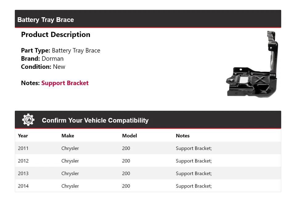 Soporte bandeja batería Chrysler 200 Dorman 2011-2014 2012 2013 Foto 2 de 4