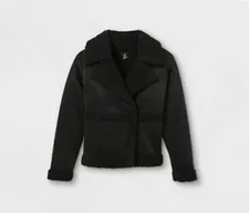 Art Class Girls Black Sherpa Moto Jacket Size 6/6X Full Zip