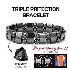Hematite Magnetic Therapy Bracelet 2 Row Beaded Stretch Adjustable Black Stone