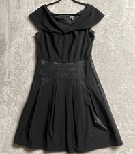 Adrianna Papell Dress Sz 16 Midi Black Pleated Flare Classic Hollywood Cocktail