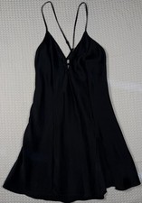 Vintage Victoria  s Secret 100 Silk Black Slip Dress Low Back Side Slit - Small