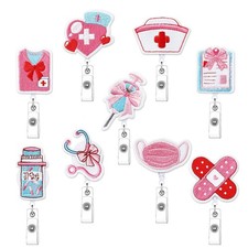 9 PCS Pink Bow Nurse Badge Reels Felt Retractable Themed Holders for Nurses