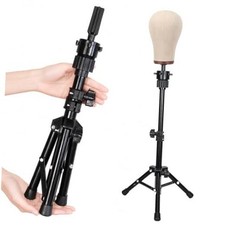 25" Wig Stand Tripod Adjustable Mannequin Head Stand Metal Mini Wig Head Black