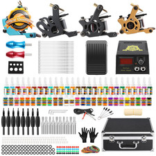 Solong Complete Tattoo Kit 4 Tattoo Machine Guns 54 Inks Power Supply Foot Pedal