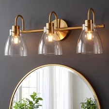 Brushed Gold Bathroom Light Fixtures, 3-Light Bathroom Vanity Lights Over Mirror