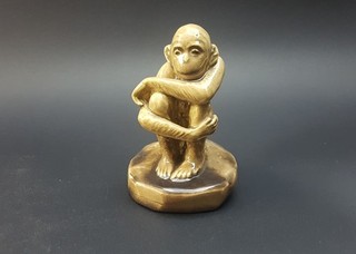 Australian 1930s Realistic Seated Monkey Pottery Figurine Sgd J (Jessy?) Stuart