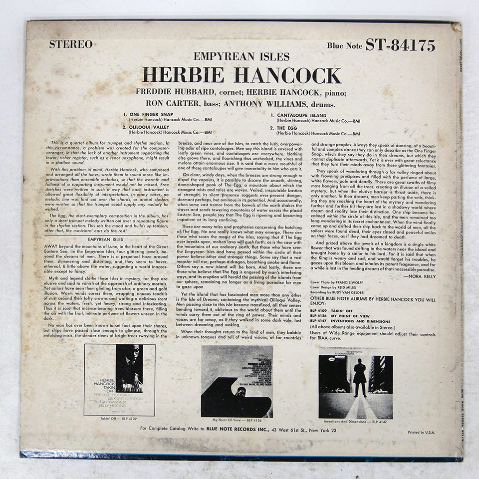 HERBIE HANCOCK EMPYREAN ISLES BLUE NOTE BST84175 US VINYL LP - Image 2 of 3
