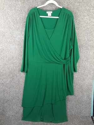 Serengeti Green Surplice Faux Wrap Midi Dress Womens 3X Long Sleeve Stretch  Chic | eBay