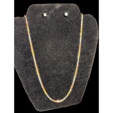 Dreifarbig 925 Sterlingsilber Kette & AAA Cz Screwback Ohrringe Set Made IN