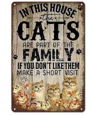 ''Cat Lovers Metal Sign Wall Art Vintage Humor Family Kittens Floral 8x12in Rusti
