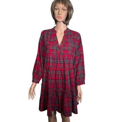 entro red plaid dress Entro Pomegranate Cotton Plaid Mini Shift Dress