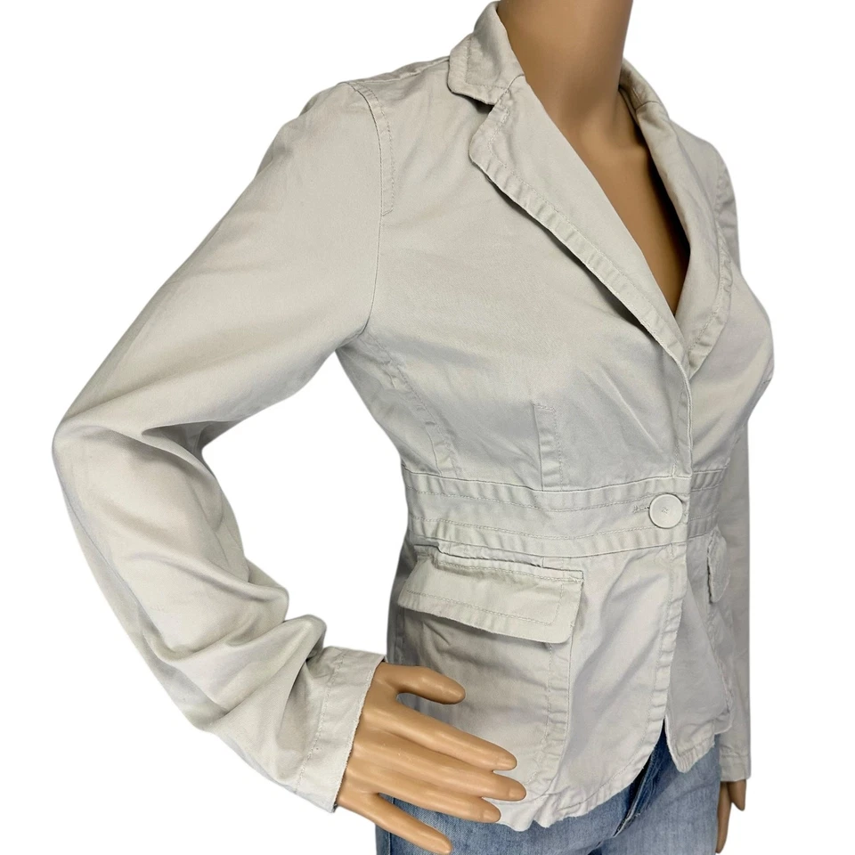 Vintage 2005 Y2K J. Crew Twill Blazer Jacket Cream Khaki Cargo 73007 Size 2 - Image 3 of 4