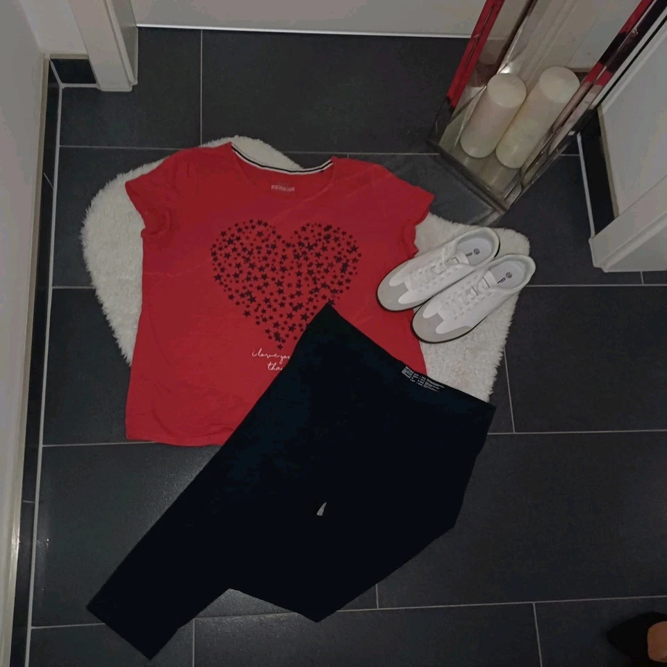 Schlafset L XL 42 44 Homewear outfit Esprit❤️Herz koralle Shirt Leggings Top - Bild 3 von 4