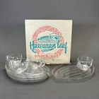 Federal Glass Hawaiian Leaf Snack Set 4 Cups 4 Plates Original Box Vintage