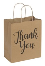 Medium Kraft Thank You Paper Shopping Bags - 8  L x 4   D x 10   H - Case of 100
