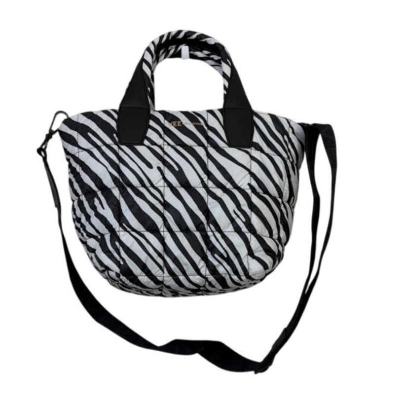 VeeCollective Porter Small Tote Bag in the quilted zebra print pattern