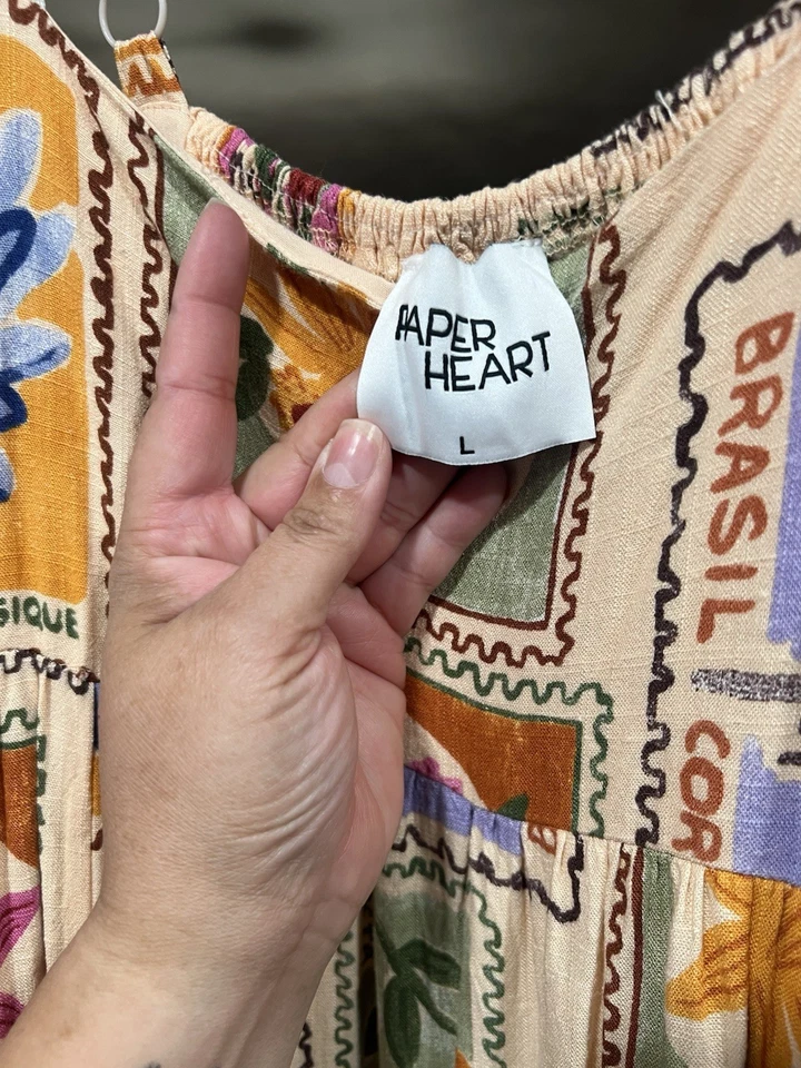 Vestido maxi Anthropologie corações de papel tamanho M L linho floral chalé vermelho creme - Imagem 2 de 4