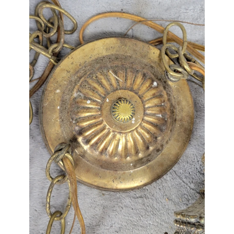 Lámpara colgante vintage de latón doble vidrio globo ámbar Foto 2 de 4