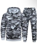 Mens 2-Piece Camo Set Hoodie Casual Fleece Jacket Jogging Pants Camo Track Suit