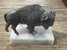 Vintage Buffalo Bison Car Hood Ornament Desk Trophy Figurine Marble Base