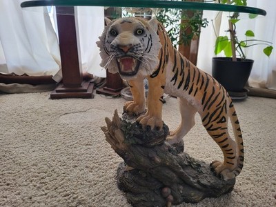 Handcrafted Resin Tiger End Table.  One-of-a-kind resin tiger table.  Unique