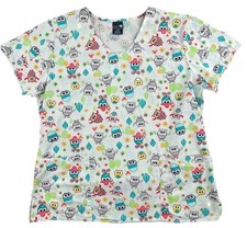 Zoe  Chloe Women  s Large Multicolor Owl Print Nurse Medical Scrub Top