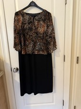 Floral Overlay Black Fit & Flare Dress By Connected Apparel Size 16 Tea Length