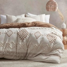 Boho King Size Beige and Terracotta Microfiber Duvet Cover Set 3 Piece