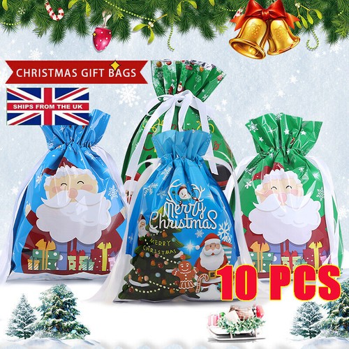 10X Large Christmas Sacks Party Gift Bags Ribbon Drawstring Wrap