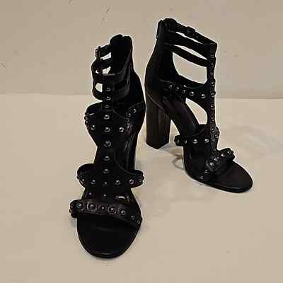 Gianni Bini Black Studded strap Leather sandals Zipper-up back