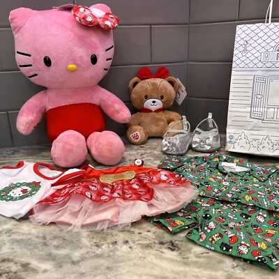Build A Bear Holly Jolly Hello Kitty Sanrio Plush with Outfits & Tiny Chum NEW