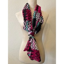 Chevron Navy, Pink, Teal, Gray, White Infinity Scarf 35" x 37" Lightweight Sh