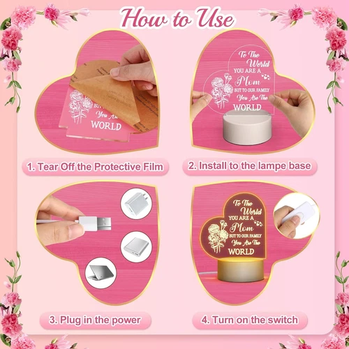 Luz nocturna grabada para mamá - Regalo conmovedor "You Are The World", alimentación USB - Imagen 4 de 8