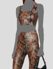 $98 Commando Womens Brown Snakeskin Print Faux Leather Crop Top Bralette Size XS