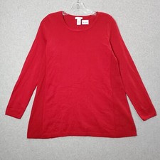 J Jill Women Sweater PXS True Red Tunic Lightweight Long Sleeve Crew Neck NWT