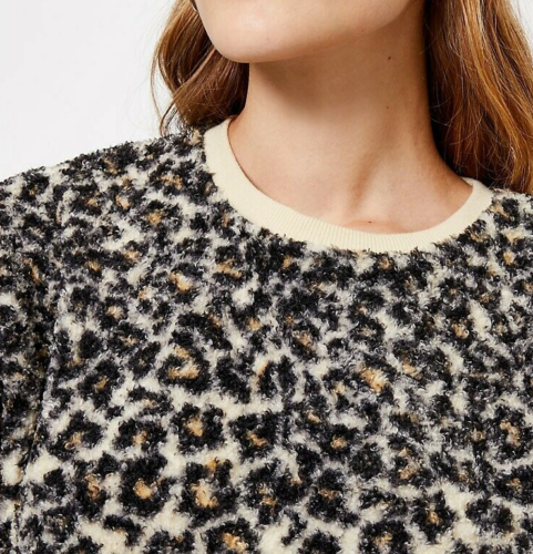 Loft Leopard Print Cozy Sherpa Crewneck Sweatshirt Small | eBay