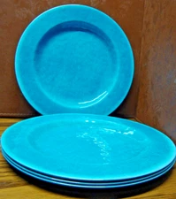 Set 4) Woven-Look Teal 11” Round Dinner Plate 100% Melamine~Glossy Finish    T12