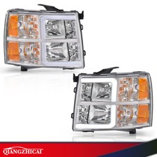 Fit For 2007-2013 Chevy Silverado Led Drl Tube Headlights Chromeamber New
