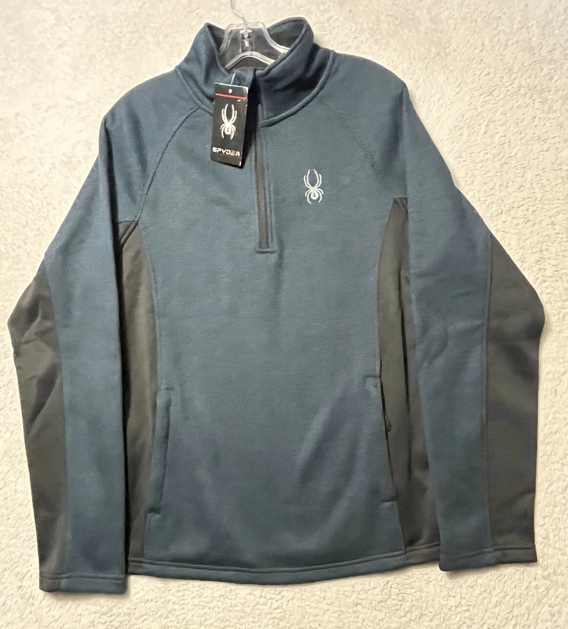 Spyder Mens Navy Blue Long Sleeve Mock Neck Quarter-Zip Fleece Jacket Medium New
